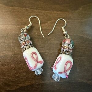 Pink Ribbon Bead Dangle Earrings
